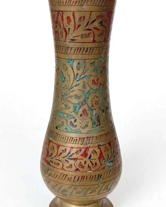 Vaso ottone indiano smaltato vintage etnico