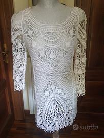 Vestito corto uncinetto 100% cotone bianco Boho