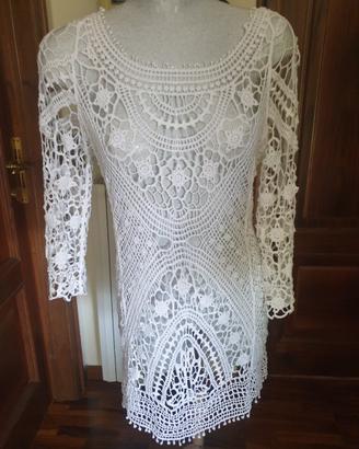 Vestito corto uncinetto 100% cotone bianco Boho