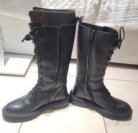 Stivali neri pelle con lacci Zign 