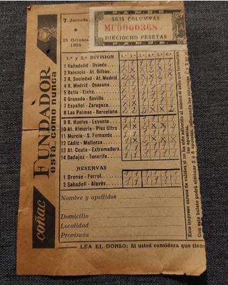 Schedina Toto Spagnolo - 25/10/1959 da Collezione