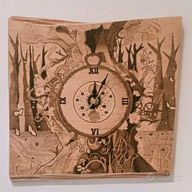 orologio da parete legno pirografato 