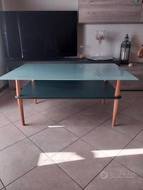 Tavolino da salotto in vetro satinato e legno. 