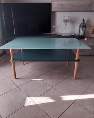 Tavolino da salotto in vetro satinato e legno. 