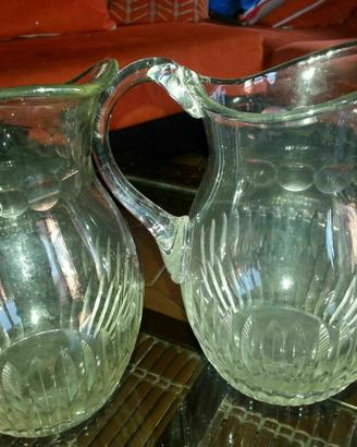 Coppia antiche brocche caraffe vetro molato