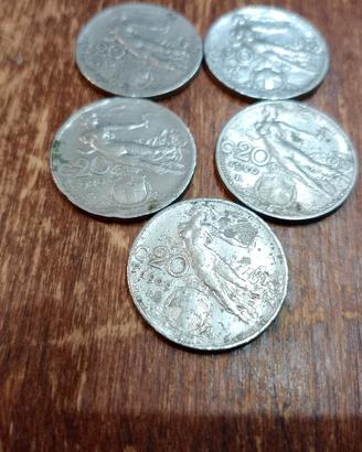 5 monete da 20 centesimi 