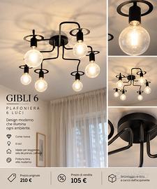 Plafoniera GIBLI 6 nera – 6 luci – come nuova