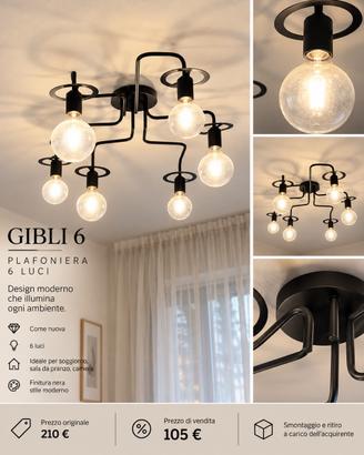 Plafoniera GIBLI 6 nera – 6 luci – come nuova