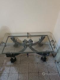 tavolino  da salotto ferro battuto e vetro 