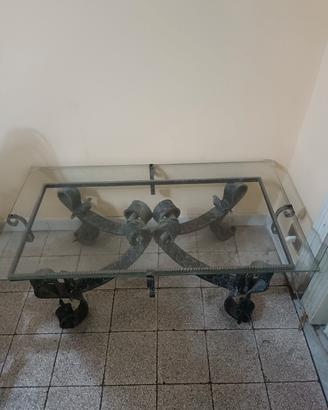 tavolino  da salotto ferro battuto e vetro 