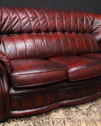Divano Chesterfield bergere 3 posti pelle bordeaux