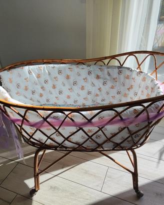 culla vintage bamboo, base con ruote