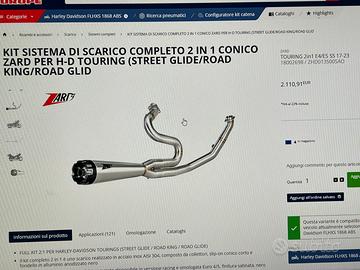 Scarico completo 2-1 Zard harley Touring 2017