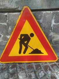 cartello stradale vintage lavori in corso h.75 cm.