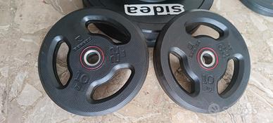 2 dischi gommati con maniglie 10 kg l uno pesi gym