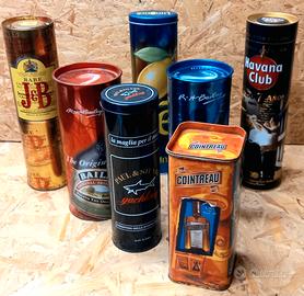 Lotto 7 scatole bottiglie liquori vintage tubolari