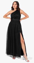 Abito donna lungo nero taglia 58 cerimonia tulle