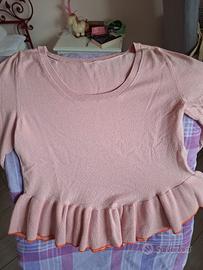 maglia tg s rosa con bordi arancio