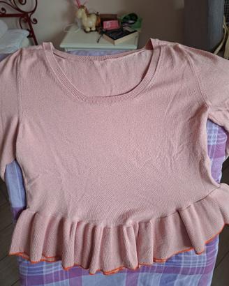 maglia tg s rosa con bordi arancio