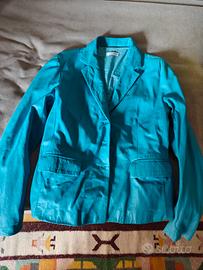 giacca pelle celeste donna tg 44-46