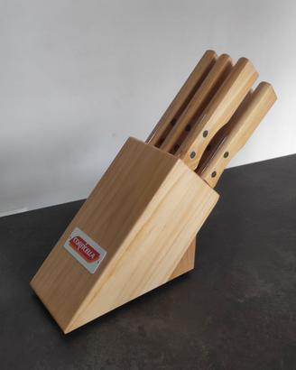 Set di 6 coltelli da bistecca con ceppo in legno