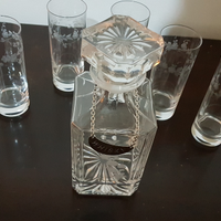 Bottiglia da liquore con 6 bicchieri, in cristallo