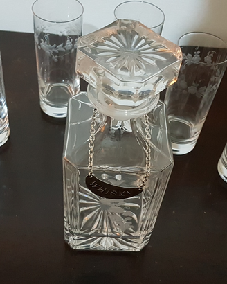 Bottiglia da liquore con 6 bicchieri, in cristallo