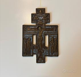 Antica icona russa bronzo e smalto