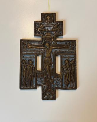 Antica icona russa bronzo e smalto