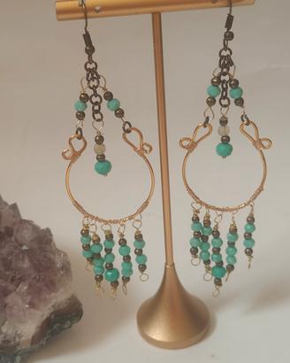 orecchini artigianali cristalli ottone turchesi