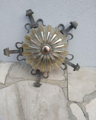 lampadario da esterno vetro e  ferro battuto