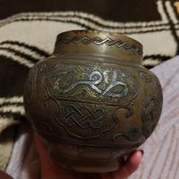 vaso in ottone, arabo. lavorazione in rame e argen