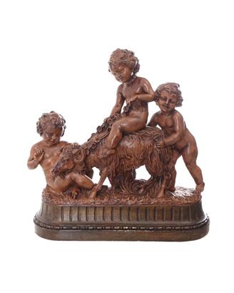 Scultura “bambini che giocano con ariete” firmato