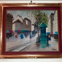 Quadro olio su tela scena parigina co cornice dor