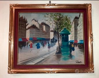 Quadro olio su tela scena parigina co cornice dor