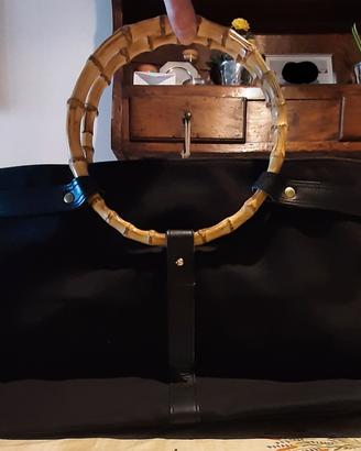 Borsa tessuto Ralph Lauren con manici in bambù 