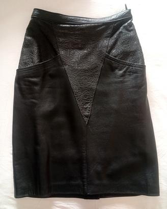 Gonna vintage longuette in vera pelle
