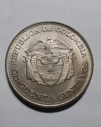 COLOMBIA 50 CENTAVOS 1963 SILVER COIN CURRENCY NUM