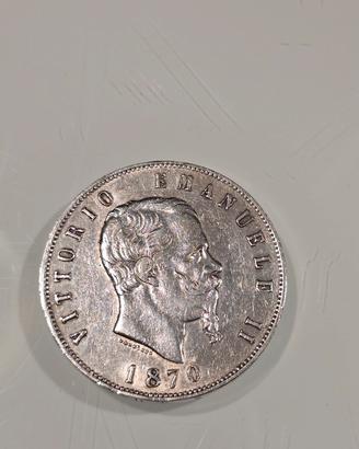 moneta da 5 lire del 1870