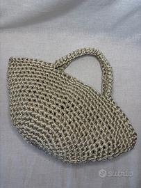 Borsa a mano beige oro uncinetto cotone