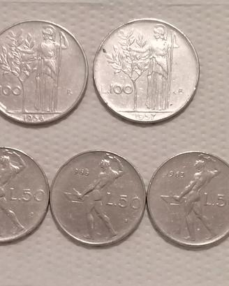 100 lire Minerva e 50 lire Vulcano
