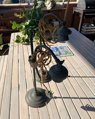 Coppia Lampade Tavolo Vintage Ottone con Cavo