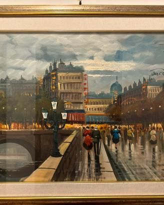 Quadro firmato Carlo Contini – Scena urbana serale