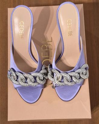 Sandali mules con tacco, in raso, cristalli, n.37