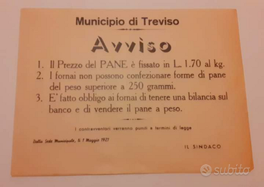 Fascismo, avviso prezzi del pane