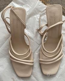 Zara scarpe col tacco strl 38 beige e nero cinghie