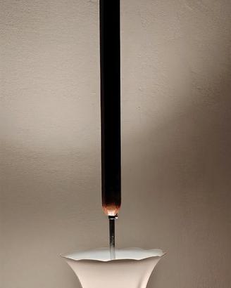 Lampada a sospensione anni 60' opalino rosa e teak