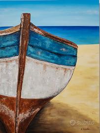 Quadro moderno materico, opera unica "La Barca"