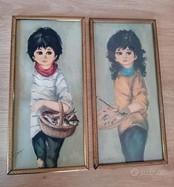 Coppia di quadri vintage Big Eyes firma Giusy
