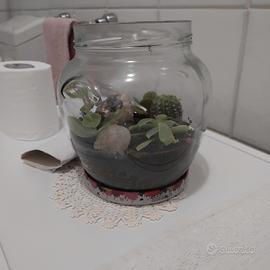 centrotavola in vetro con piante grasse